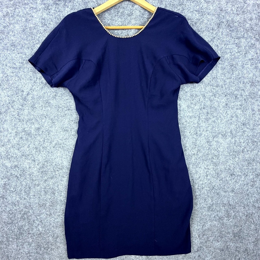 Vintage Cdc Dress Womens 10 Blue Wedding Guest Formal MOB Pearl 80s 90s Classy